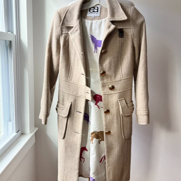 Vintage tan herringbone wool coat size xs - Picture 4 of 12